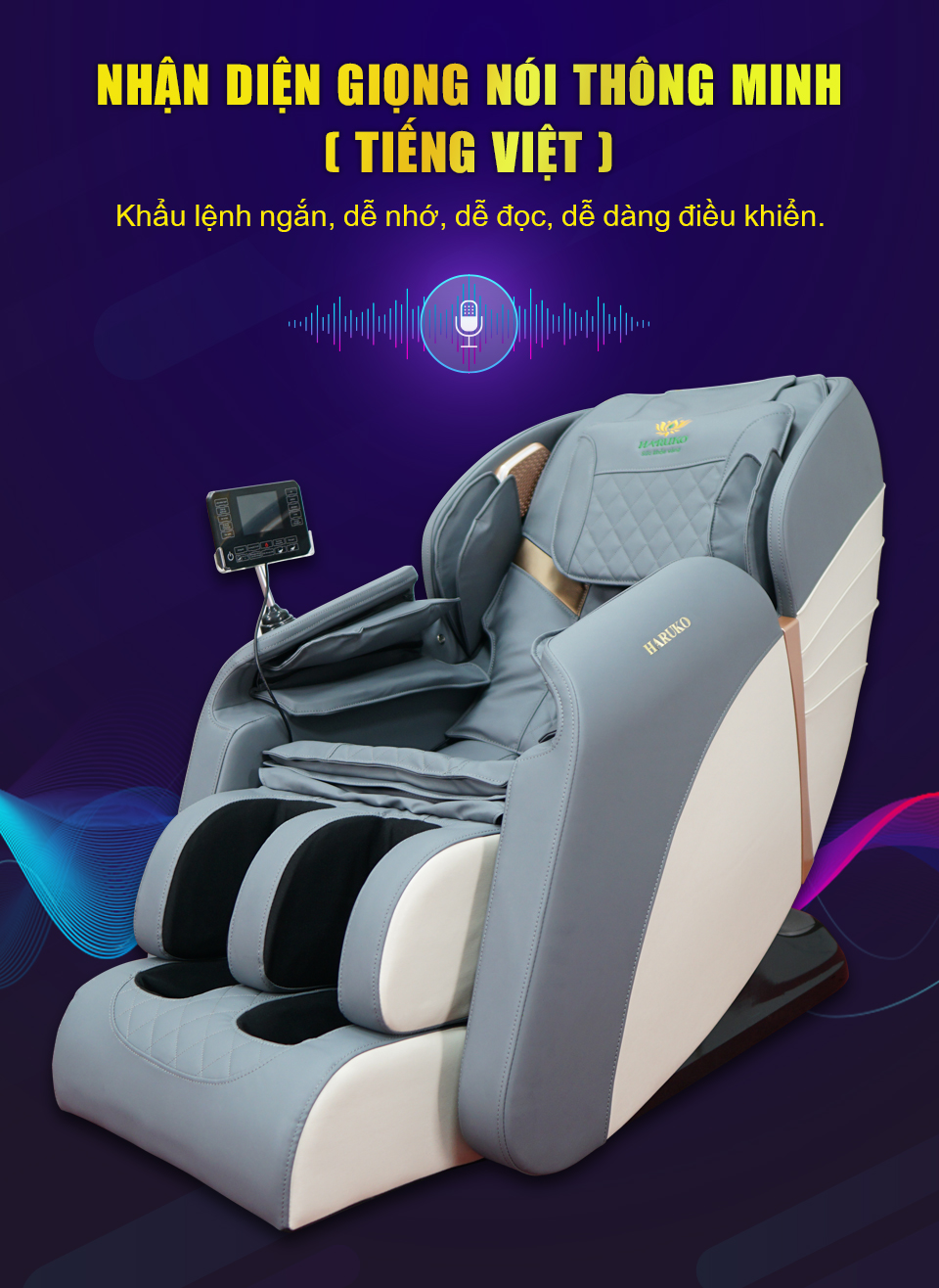 Ghế massage tới từ Akina còn được tích hợp hệ thống nhận diện giọng nói thông minh,dễ dàng sử dụng