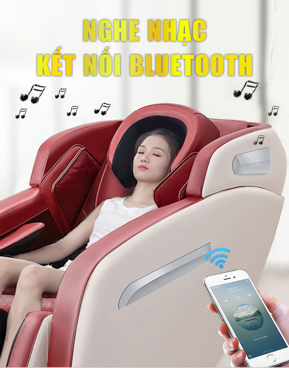 Người dùng ghế massage còn có thể trải nghiệm âm nhạc tuyệt vời cùng tính năng kết nối bluetooth