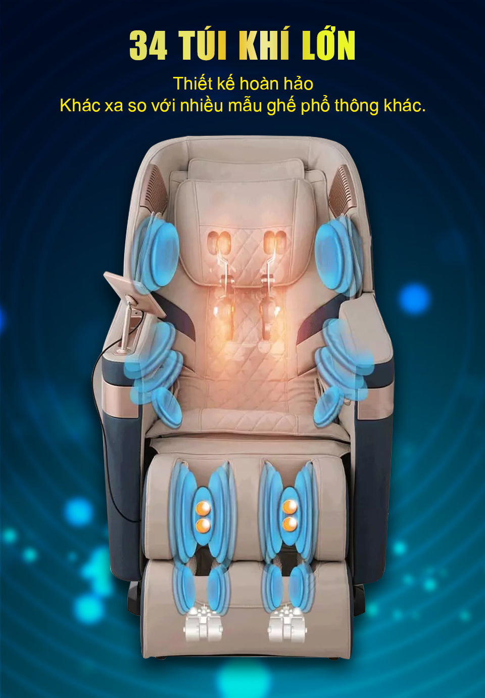 Ghế massage Haruko J9 được trang bị một số lượng lớn túi khí với thiết kế hoàn hảo khác biệt với các sản phẩm phổ thông