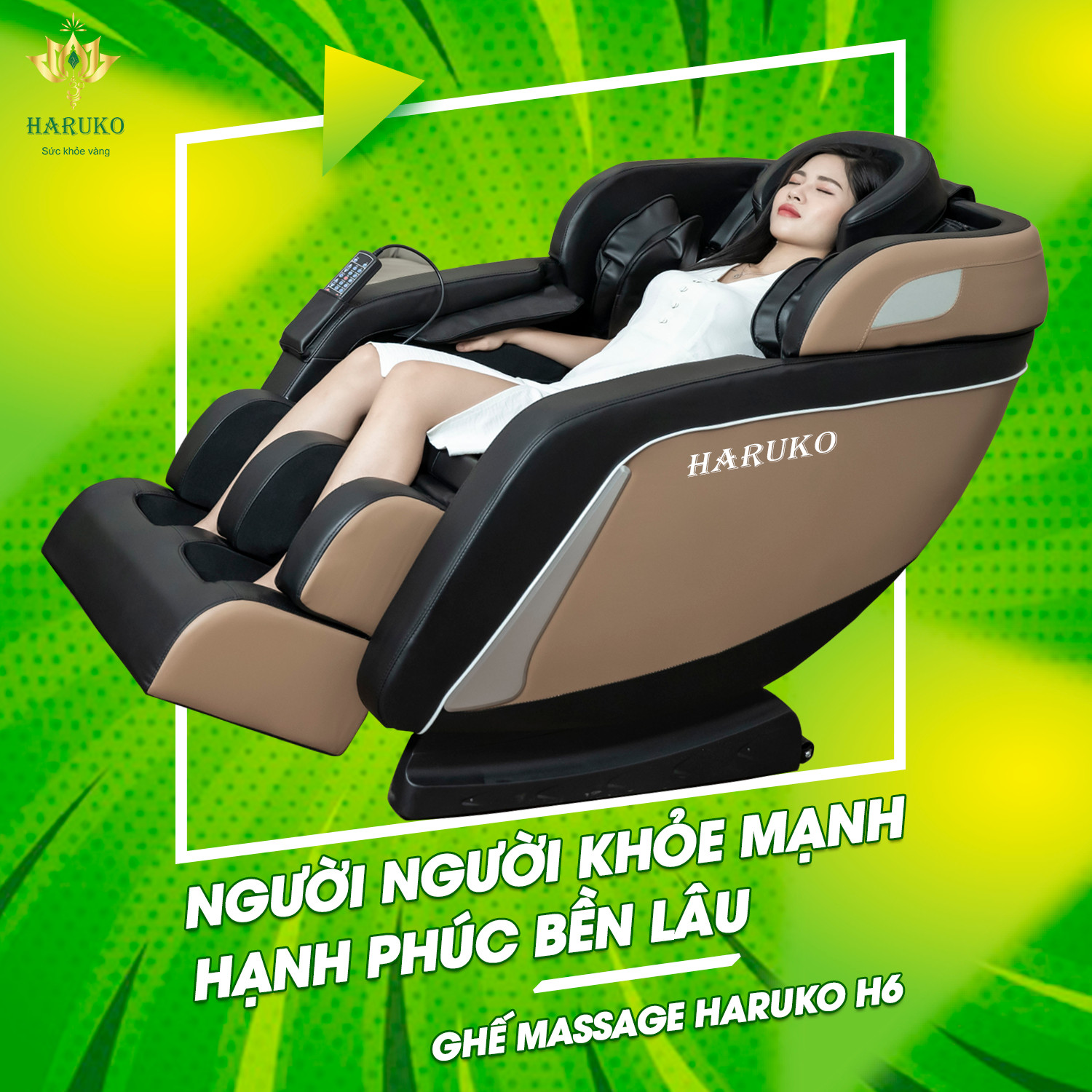 Ghế massage Haruko-H6 gọn nhẹ dễ sử dụng đối với mọi lứa tuổi sử dụng