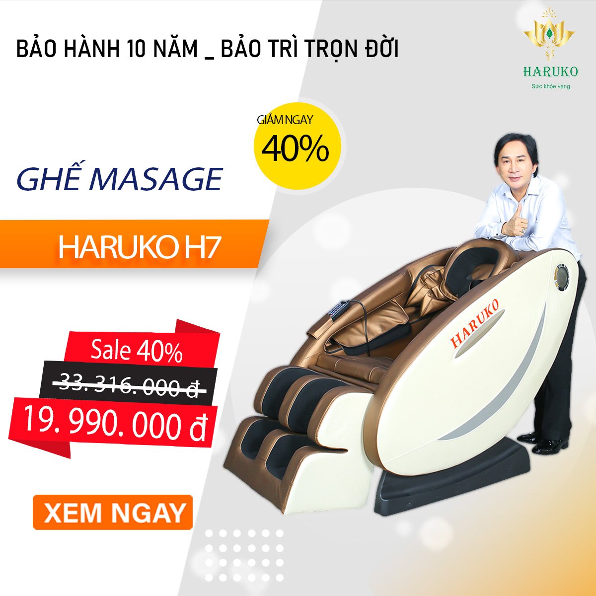 Ghế massage Haruko chỉ với mức giá 20 triệu được bảo hành lên đến 10 năm và bảo trì trọn đời