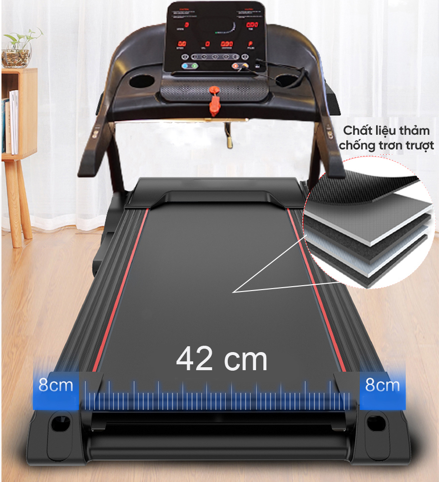 Tấm thảm chạy của Haruko K8 được làm từ chất liệu chống trơn trượt đảm bảo an toàn cho mọi người sử dụng