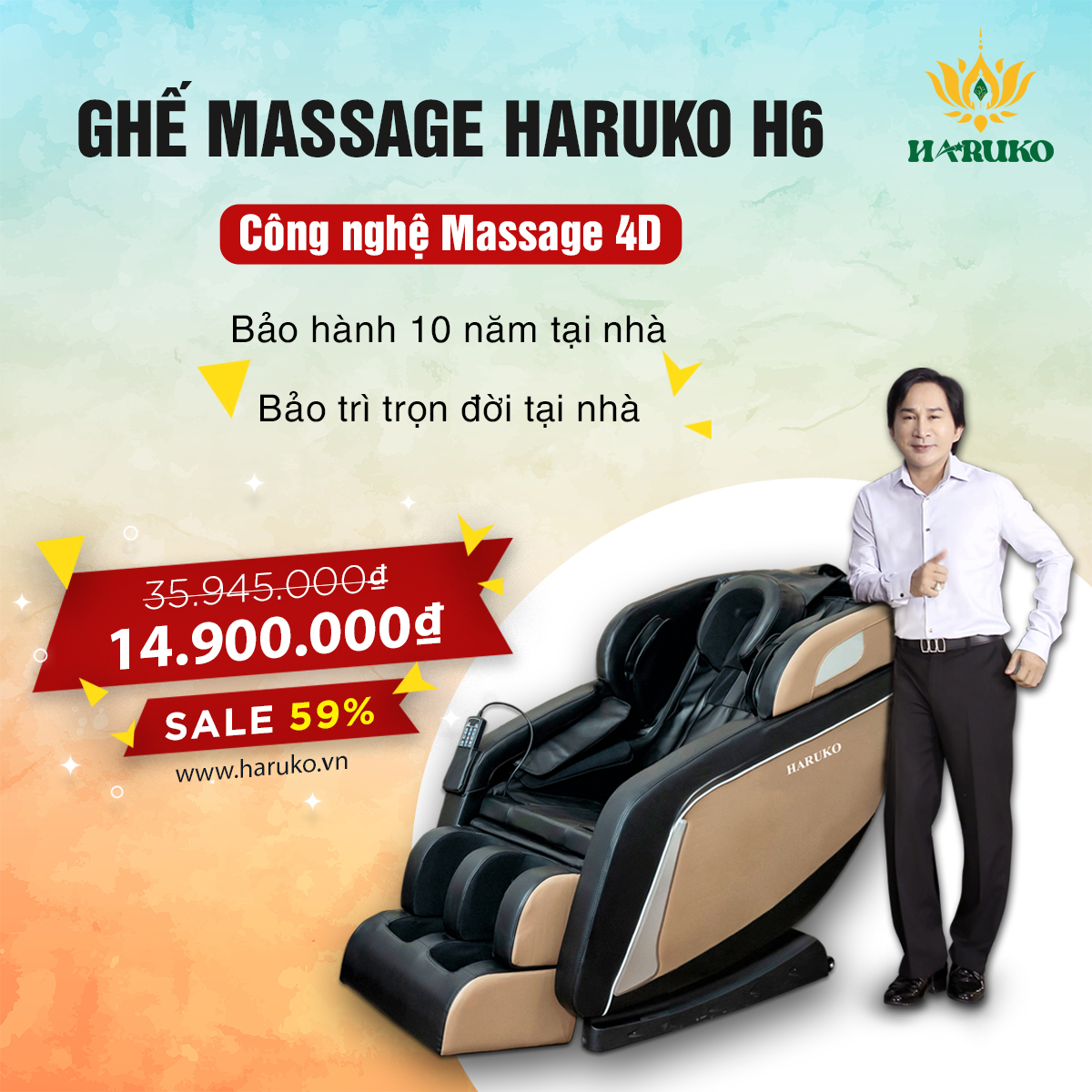 Haruko-H6 với công nghệ massage mô phỏng tay người là lựa chọn được nhiều khách hàng tin dùng