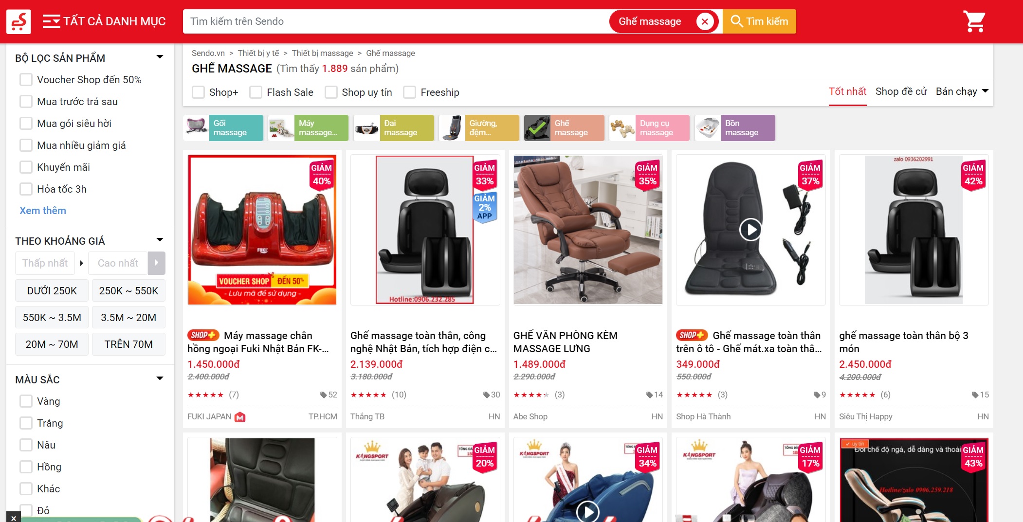 Trang thương mại điện tử Sendo cung cấp đa dạng những mẫu sản phẩm ghế massage để người dùng có thể tìm hiểu